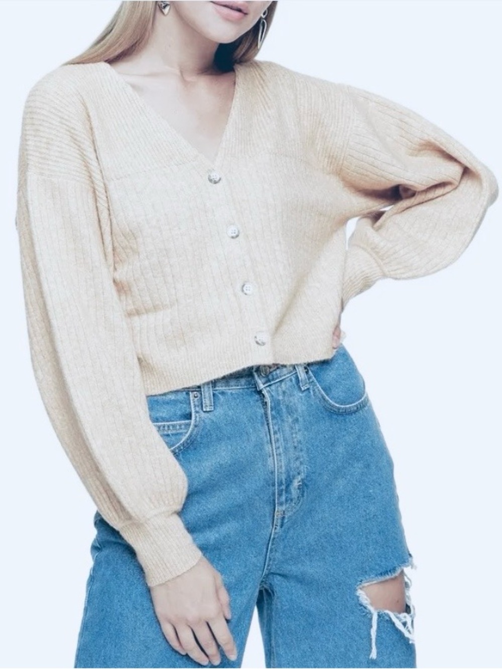 TOPSHOP Balloon Sleeve Crop Cardigan